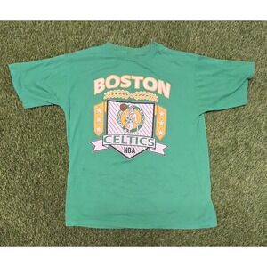 Vtg 80s Boston Celtics T Shirt Artex L Single Stitch 50/50 Leprechaun NBA Green